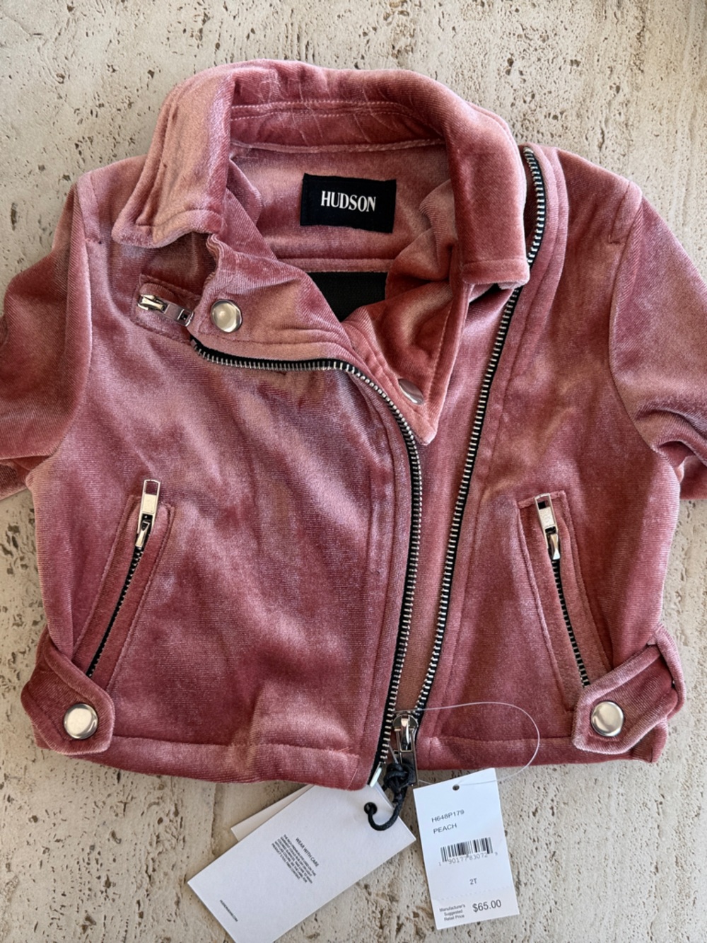 Kids Hudson Jeans Pink Velvet Moto Jacket
